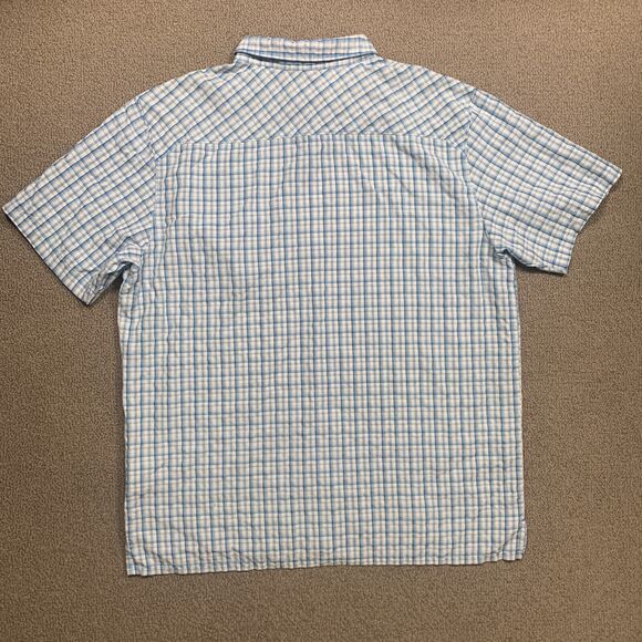 Columbia Shirt Men Large Blue White Gingham Short Sleeve Check Collar Button Up - Picture 3 of 12
